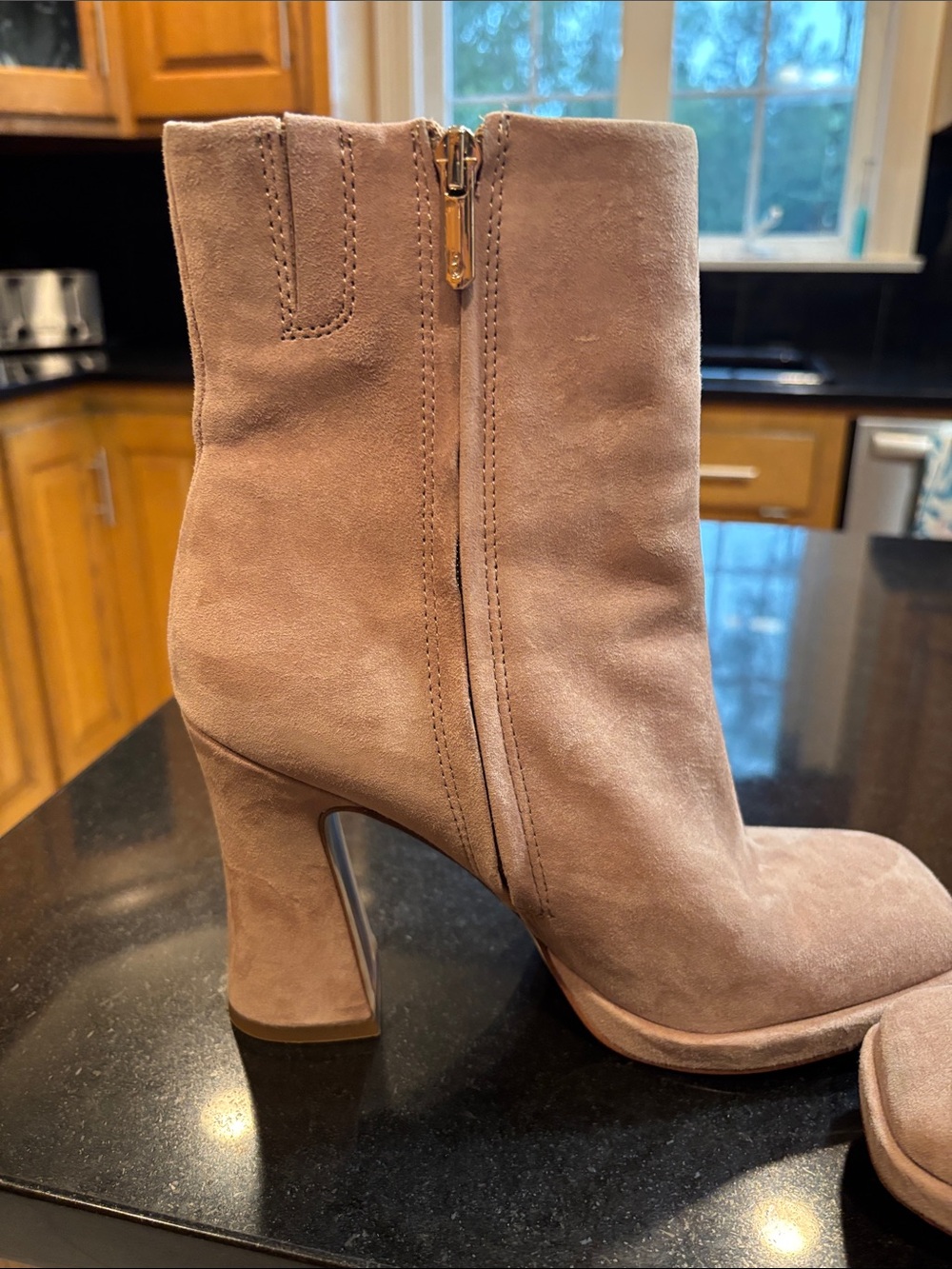 Sam Edelman Blush Suede Sculpted Block Heel Ankle Boots